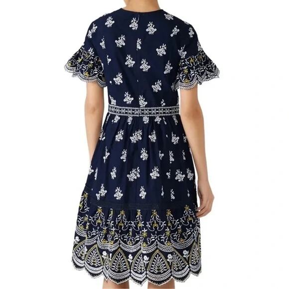 Shoshanna Richa Dress SZ 2 Navy Embroidered Eyelet Scalloped Ruffle Dress $418 - Picture 2 of 13